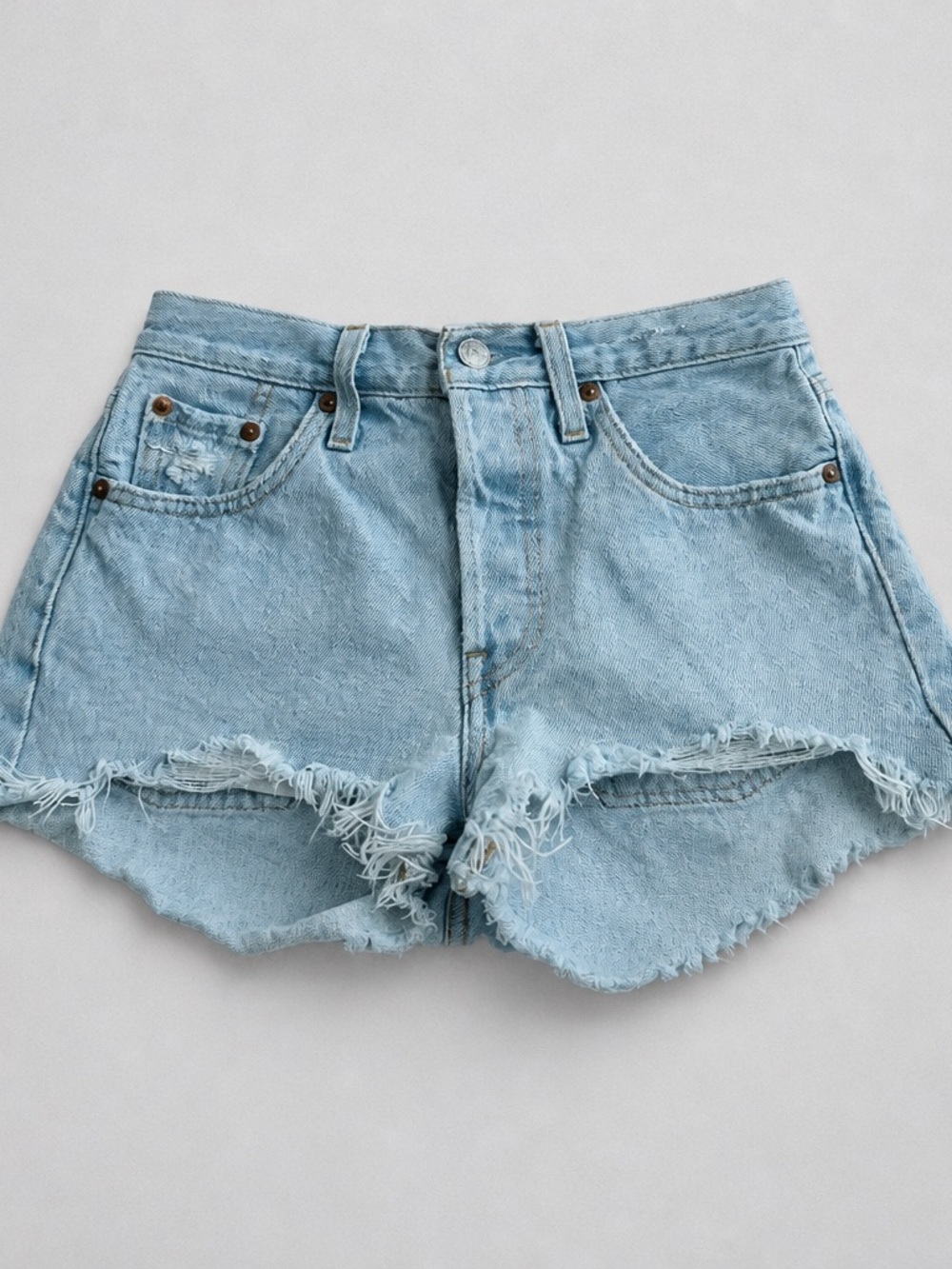 EUC Levi's 501 Light Blue Distressed Cutoff Denim Shorts W23
